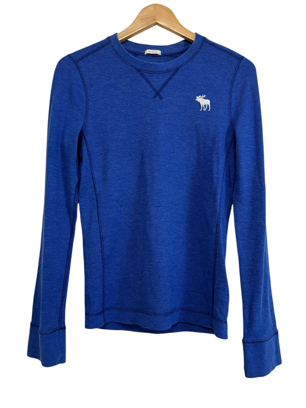 Abercrombie & Fitch Long Sleeve Waffle Knit Muscle T-Shirt Blue Men's Small